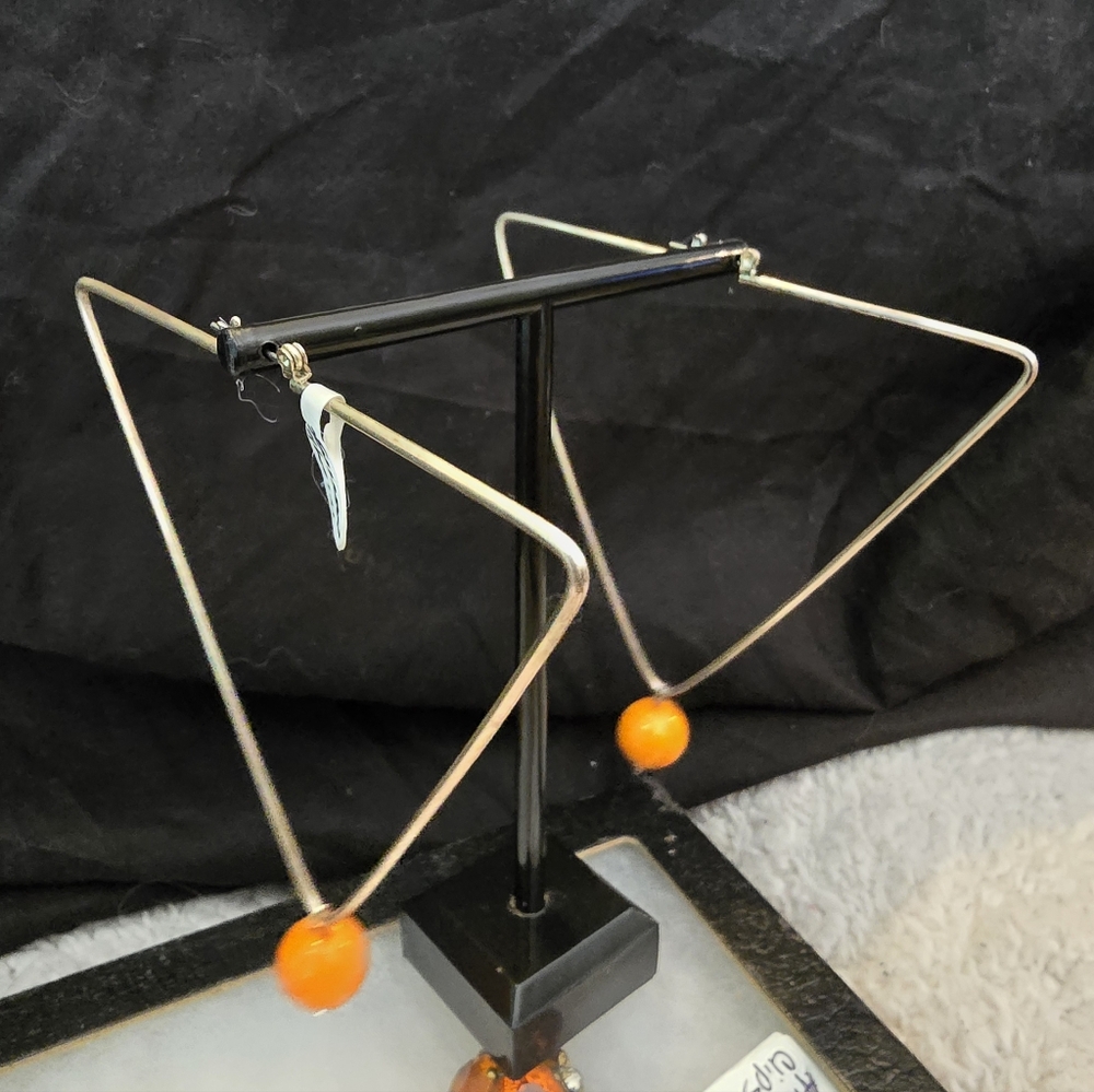 Large Triangle Earrings with Orange Beads - Picture 4 of 4